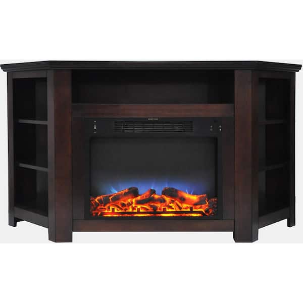 Cambridge Stratford 56 in. Electric Corner Fireplace in Mahogany with LED Multi-Color Display