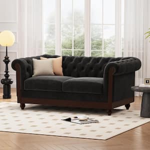 Indoor 59.5 in. Black Velvet Upholstery 2-Seater Loveseat