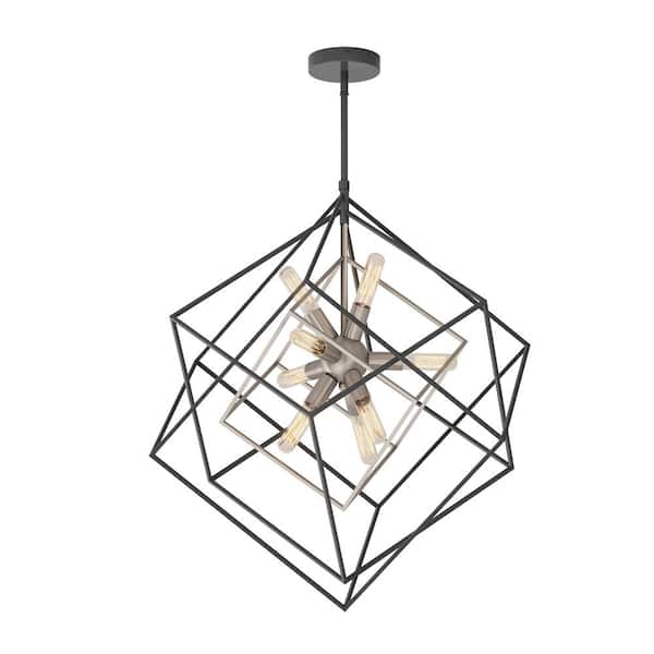 Artika Imperium 9-Light Brushed Nickel Modern Sputnik Geometric Cage Chandelier Light Fixture for Dining Room or Kitchen