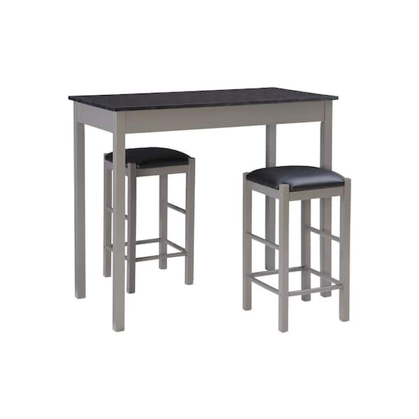Linon Home Decor Tahoe 3-Piece Rectangle Gray and Black Faux Marble Top Counter Table Set Seats 2