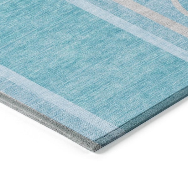 Chantille ACN532 Teal 8 ft. x 8 ft. Round Machine Washable Indoor/Outdoor Geometric Area Rug