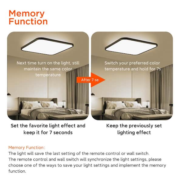19" Smart LED Ceiling Light With Night Light & Remote - Dimmable 3000-6500K Flush Mount