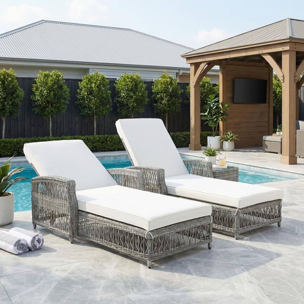 2-Piece Beige and Gray Wicker Outdoor Recliner with Beige Cushions and Adjustable Backrest price history on PriceWatchPro