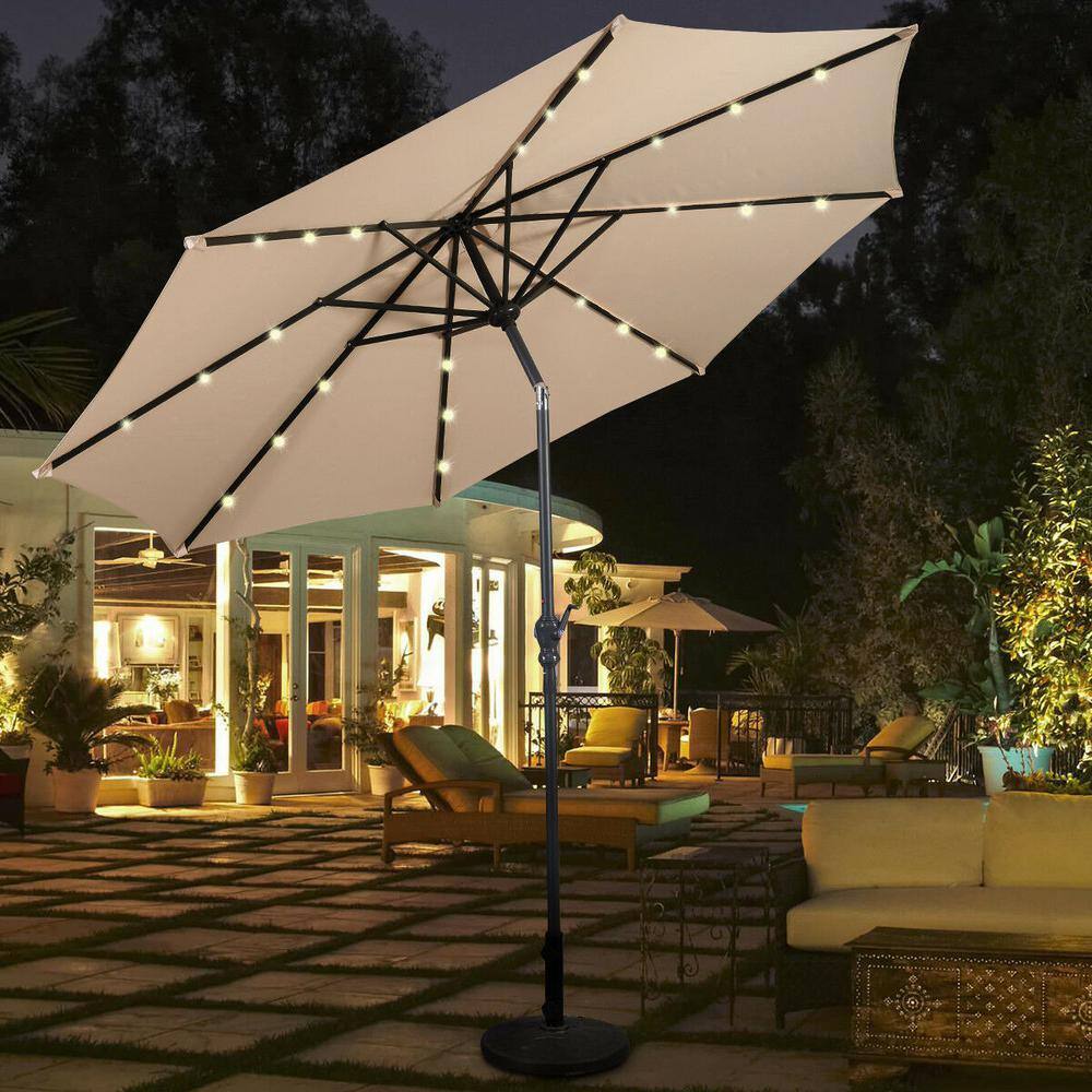 10ft Beige Solar LED Patio Umbrella with Steel Crank