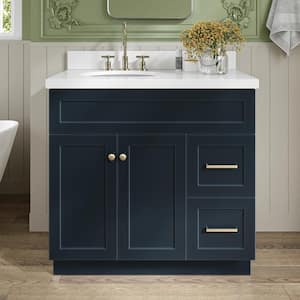 Hamlet 37 in. W x 22 in. D x 36 in. H Bath Vanity in Midnight Blue with Pure White Quartz Top