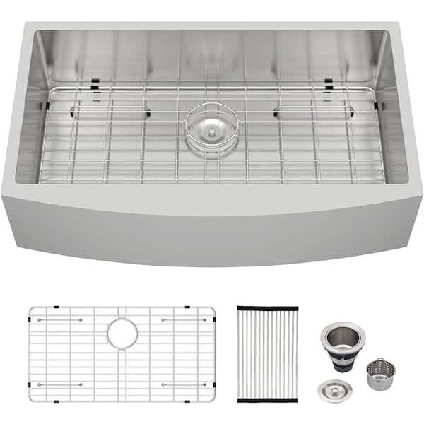 Logmey 16-Gauge Stainless Steel 33 in. Single Bowl Farmhouse Apron Drop-In Kitchen Sink with Bottom Grid
