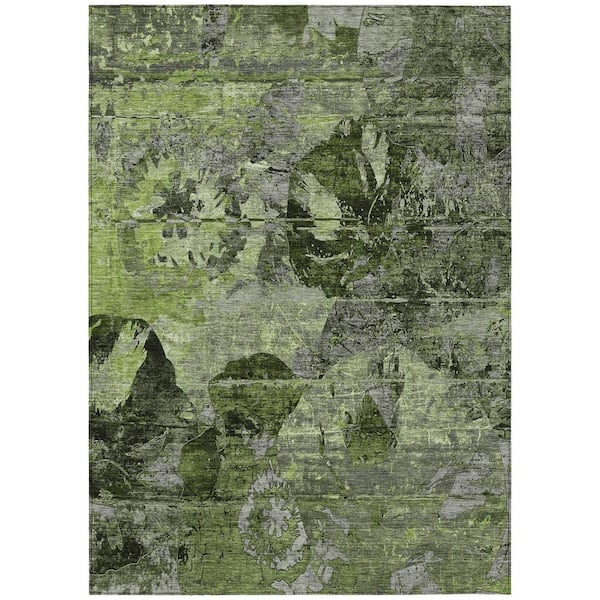 HomeRoots Green and Gray 9 ft. x 12 ft. Woven Floral Rectangle Indoor/Outdoor Area Rug