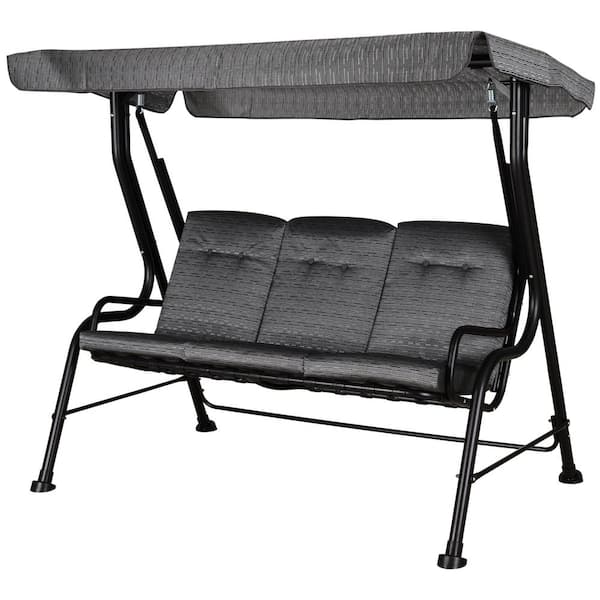 Outsunny Outdoor Patio Porch Bench Metal Patio Swing with Included Adjustable Shade Awning and Comfort Padded