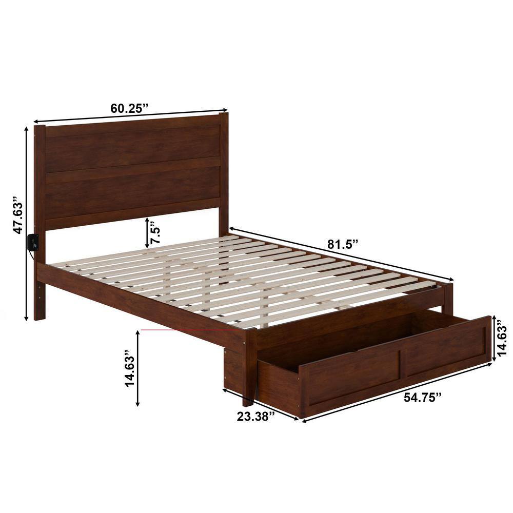 Walnut Queen Wood Platform Bed with Foot Drawer