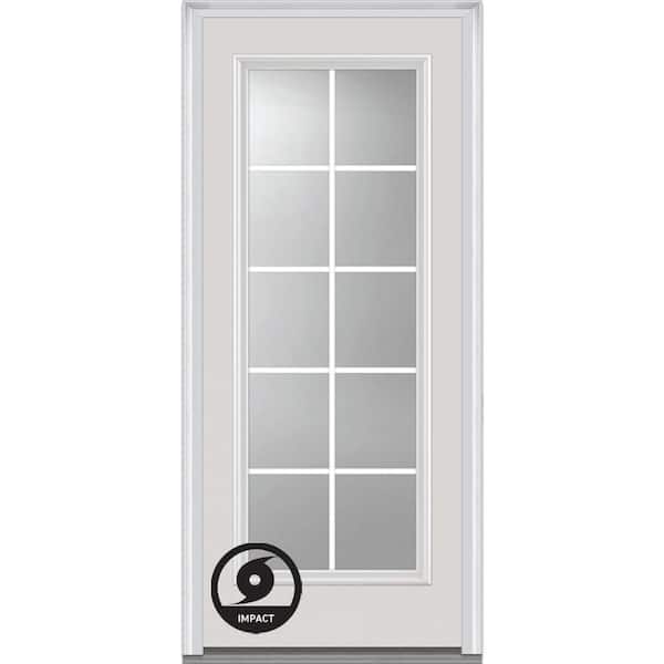 MMI DOOR 36 in. x 80 in. Severe Weather Internal Grilles Left-Hand Full Lite Clear Primed Fiberglass Smooth Prehung Front Door