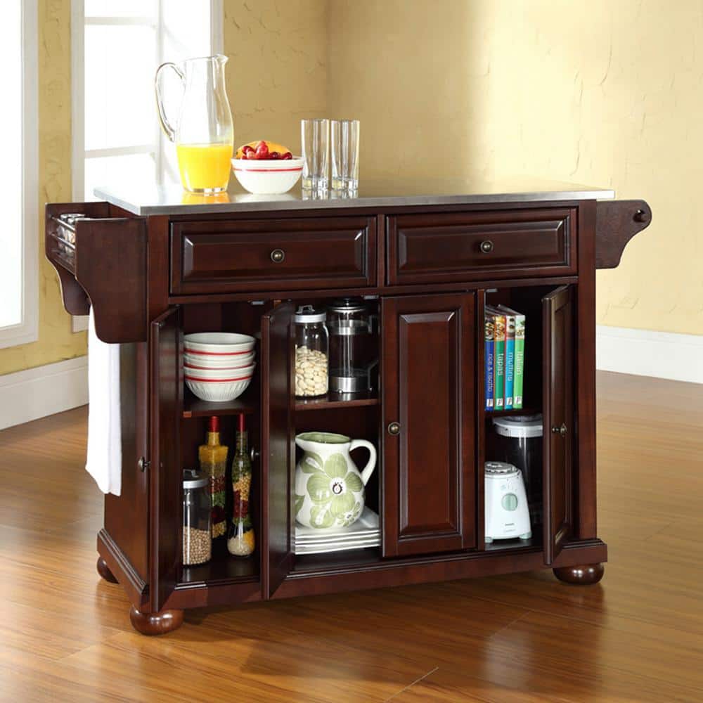 Vintage Mahogany 46" Kitchen Island with Adjustable Shelving