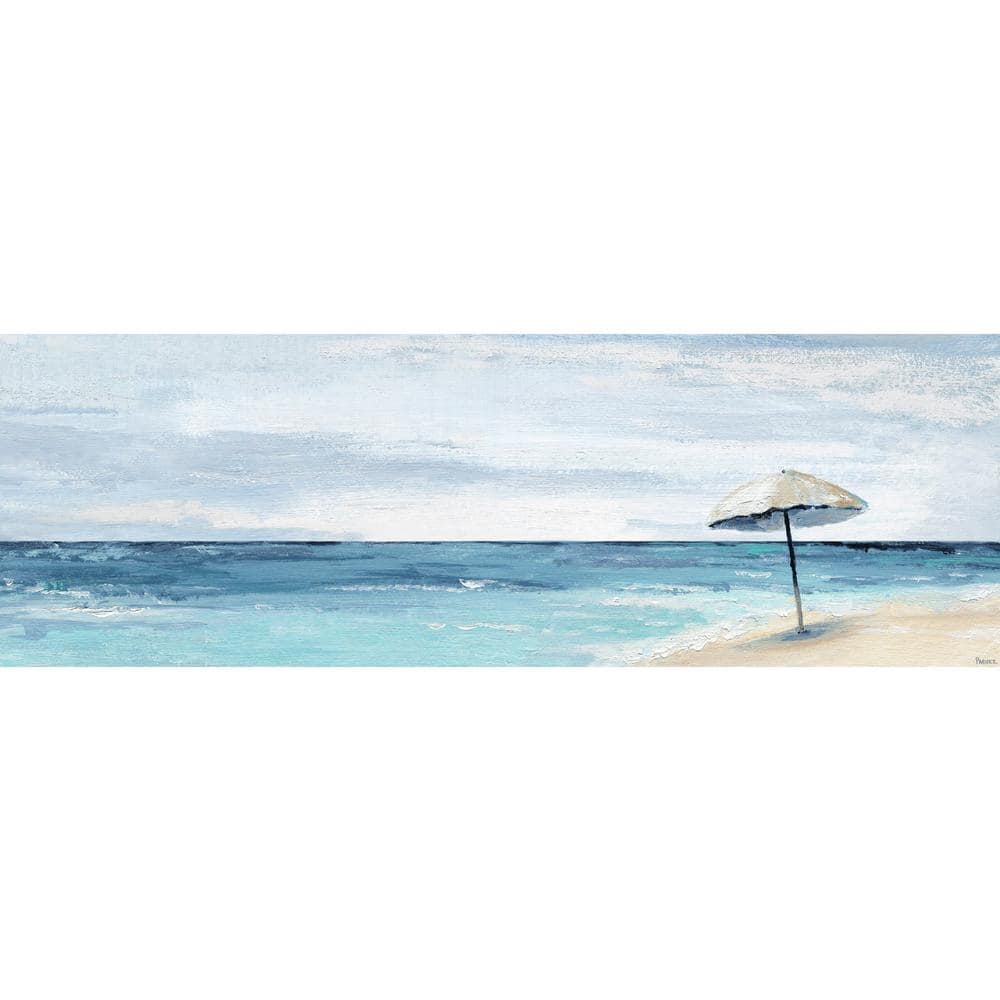Umbrella in a Sandbar by Parvez Taj Unframed Canvas Nature Art Print 10 in.