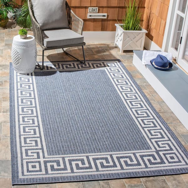 Bermuda Dark Blue/Ivory 8 ft. x 10 ft. Geometric Indoor/Outdoor Patio  Area Rug