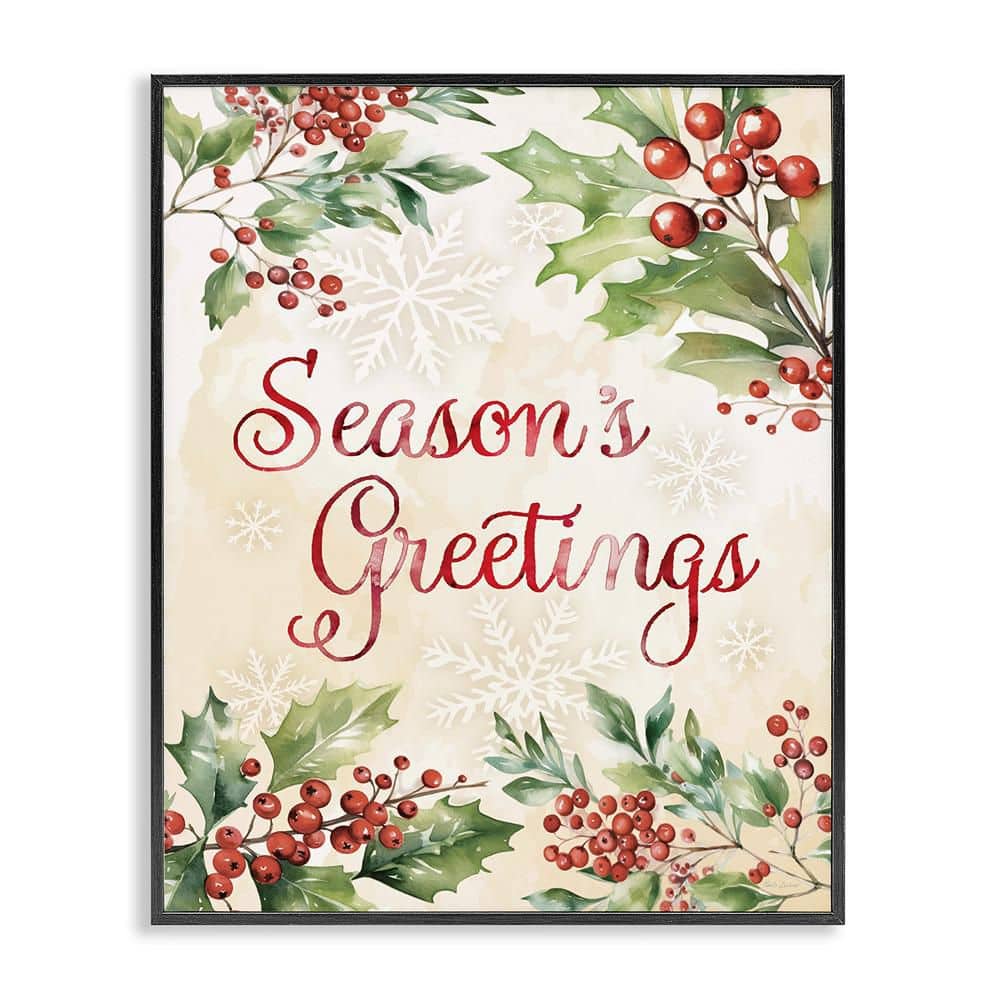 Season's Greetings Holly Berries by Nicole DeCamp 1-Piece Black Framed Giclee Typography Art Print 14 in. x 11 in. price history on PriceWatchPro