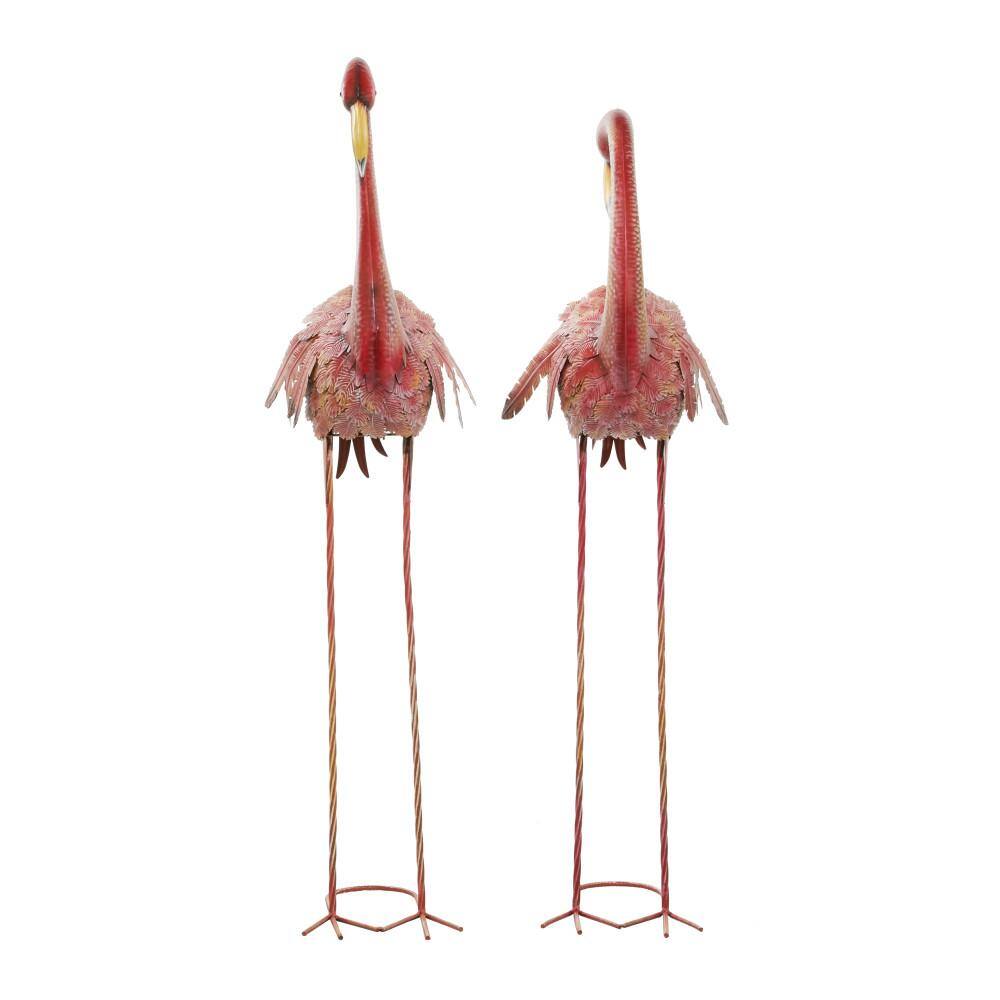 Pink and Yellow Iron Flamingo Garden Sculptures, Set of 2