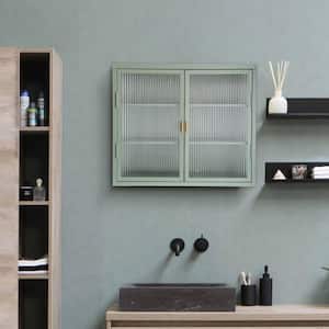 27.6 in. W x 9.1 in. D x 23.6 in. H Bathroom Storage Wall Cabinet in Mint Green with Haze Glass Door and 2 Shelves