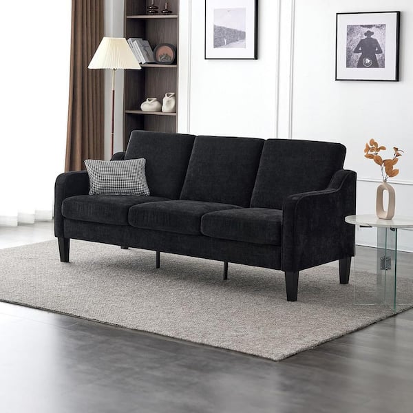 Karl home 72.9 in. Slope Rectangle Arm Chenille Modern 3-Seater Straight Reclining Sofa in Black