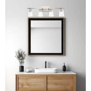 Iris 32 in. 4-Light Brushed Nickel Bathroom Vanity Light Fixture with Clear Glass Shades