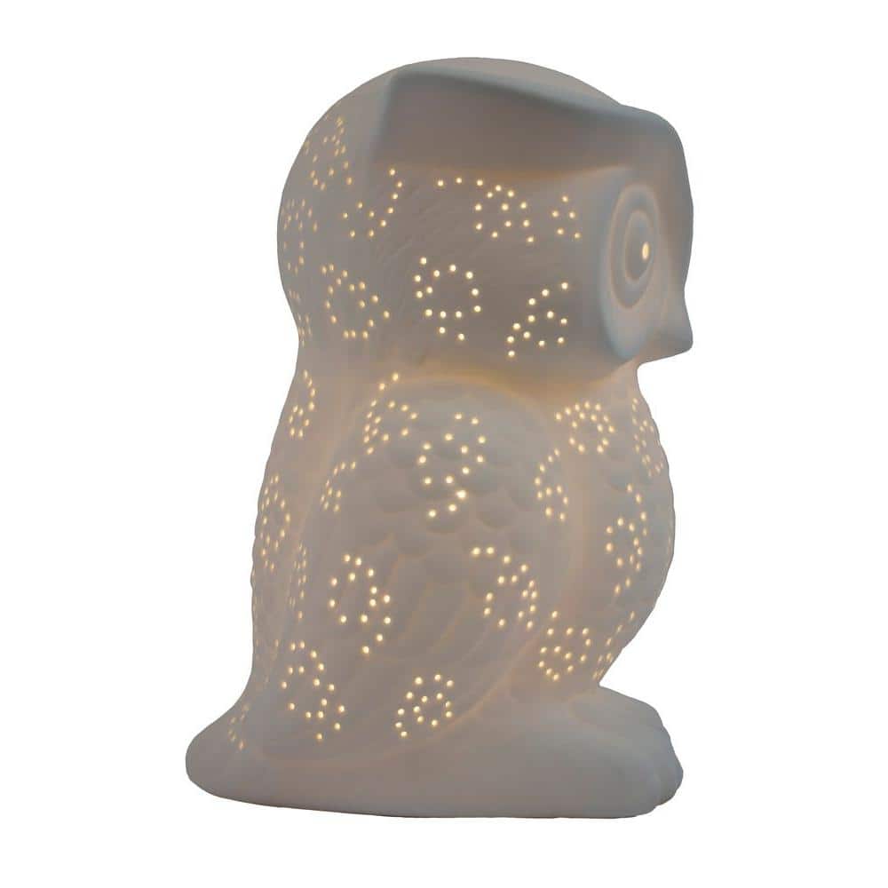 White Porcelain Owl Shaped Kids Table Lamp