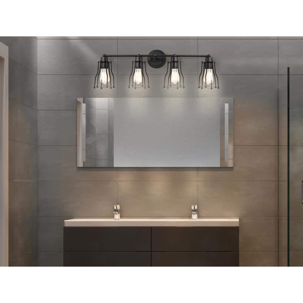 Florence 29.5" Oil-Rubbed Bronze Industrial Vanity Light with Clear Metal Shade