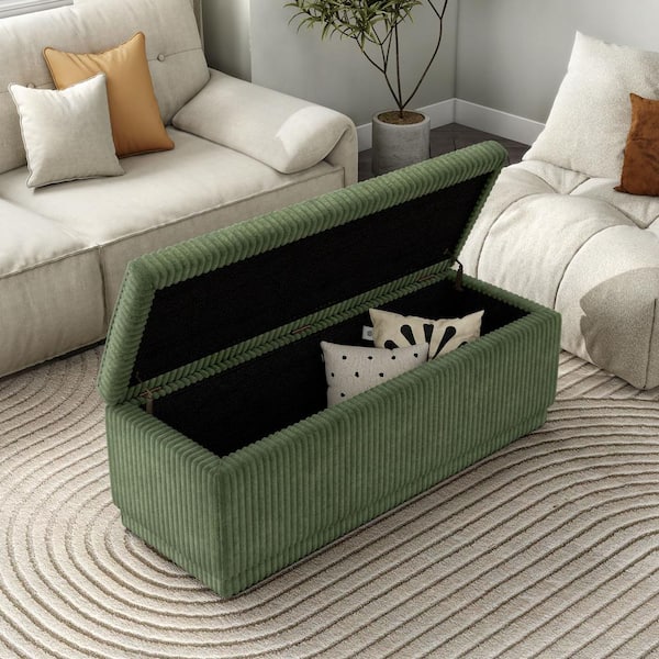 Furniture of America Baraz Rectangle Green Corduroy 48 in. Bedroom Bench With Storage