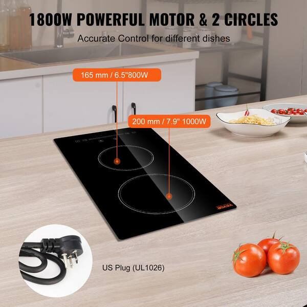 Built in Electric Stove Top 20 in. L x 11.6 in. W 2 Burners 110 Volt Glass Radiant Cooktop Elements Smooth Top Black