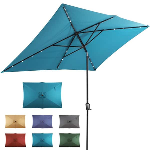 Sun-Ray 6.6 ft. x 9.8 ft. Rectangular Steel Solar Market Umbrella in Teal