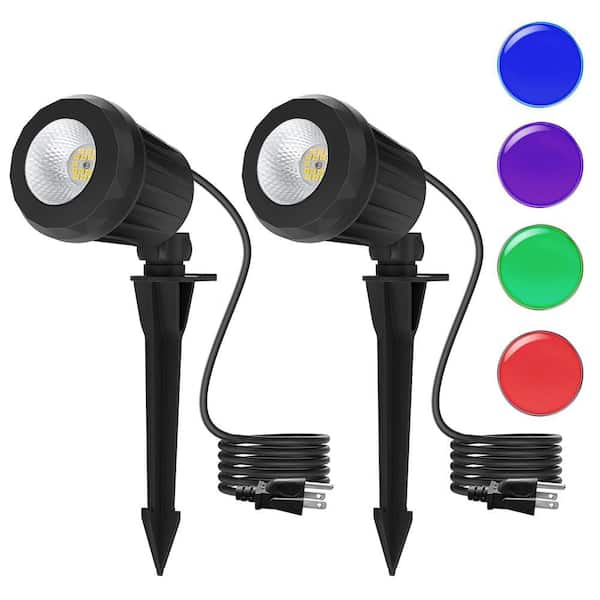 120V Black Plug in Outdoor IP67 Waterproof Spotlight with No Bulbs Included (2-Pack)