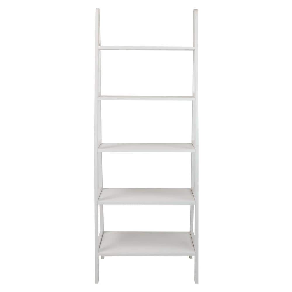 Cascading White Solid Wood 5-Shelf Ladder Bookcase