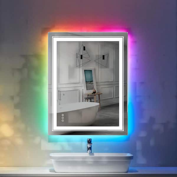 UPIKER Artistic 28 in. W x 36 in. H Small Rectangular Frameless Anti-Fog Wall Mount Bathroom Vanity Mirror in Silver