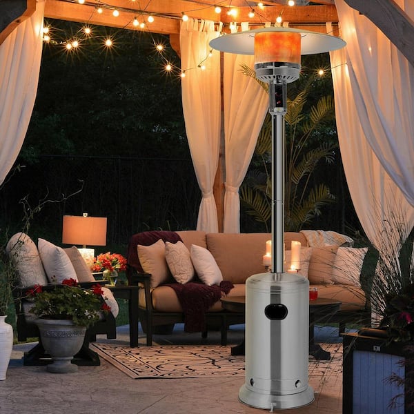 48000 BTU Silver Patio Standing LP Gas Heater Stainless Steel Propane with Wheels