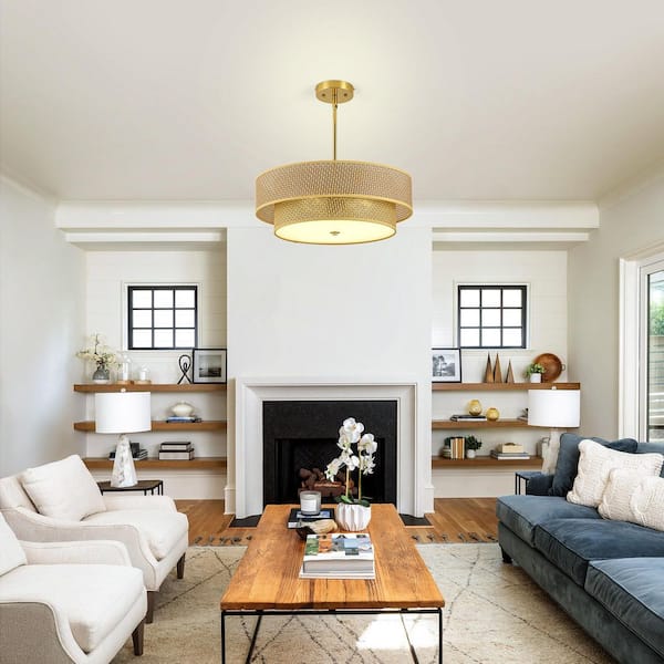 BeamBox 17.7 in. Round Matte Gold Flush Mount Ceiling Light