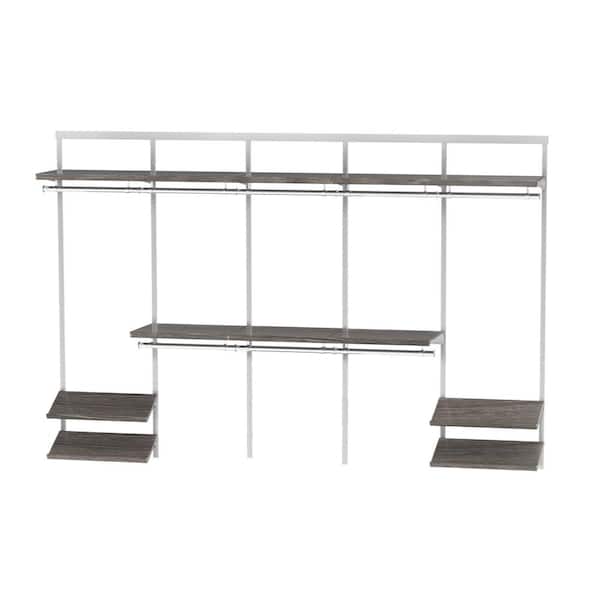 Everbilt Genevieve 6 ft. Gray Adjustable Closet Organizer Double Long Hanging Rod with Shoe Rack, 6 Shelves, and 2 Drawers