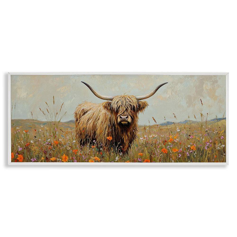Longhorn And Wildflowers by Petal Prints Design 1 Piece White Framed Animal Giclee Art Print 10 in. x 24 in. price history on PriceWatchPro