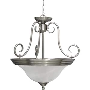 Troy 3-Light Brushed Nickel Indoor Convertible Hanging Pendant/Semi-Flush Mount with Alabaster Glass Bowl