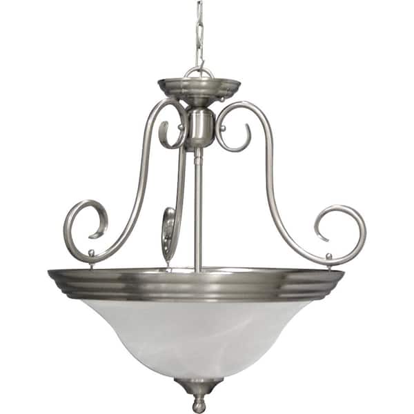 Volume Lighting Troy 3-Light Brushed Nickel Indoor Convertible Hanging Pendant/Semi-Flush Mount with Alabaster Glass Bowl