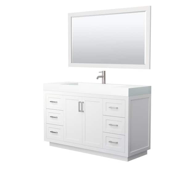 Wyndham Collection Miranda 59.5 in. W Single Bath Vanity in White with Solid Surface Vanity Top in White with White Basin and Mirror