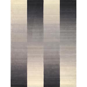 Rodeo Silver 5 ft. x 8 ft. Rectangular Striped Silk and Wool Area Rug