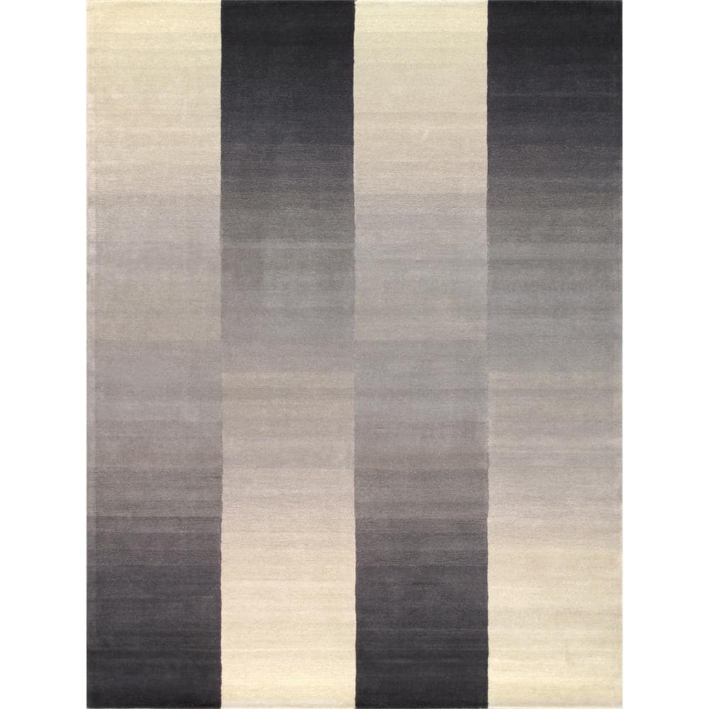 Pasargad Home Rodeo Silver 8 ft. x 10 ft. Rectangular Striped Silk and Wool Area Rug -  PCC-01 8X10