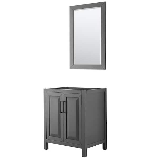 Wyndham Collection Daria 29 in. W x 21.5 in. D x 35 in. H Single Bath Vanity Cabinet without Top in Dark Gray with 24 in. Mirror