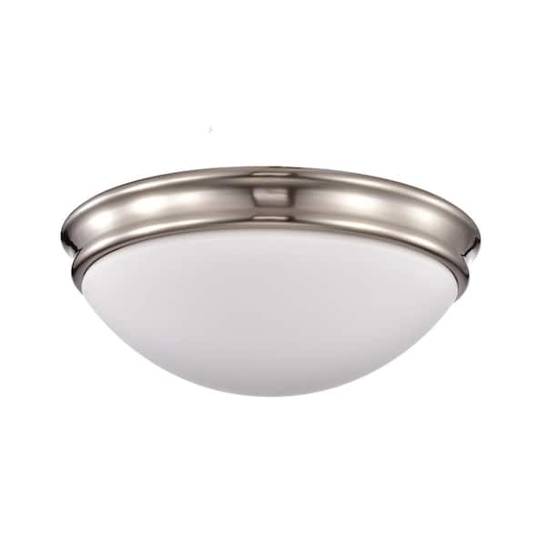 Edvivi 15 in. 3-Light Brushed Nickel Modern Flush Mount with White Glass Shade