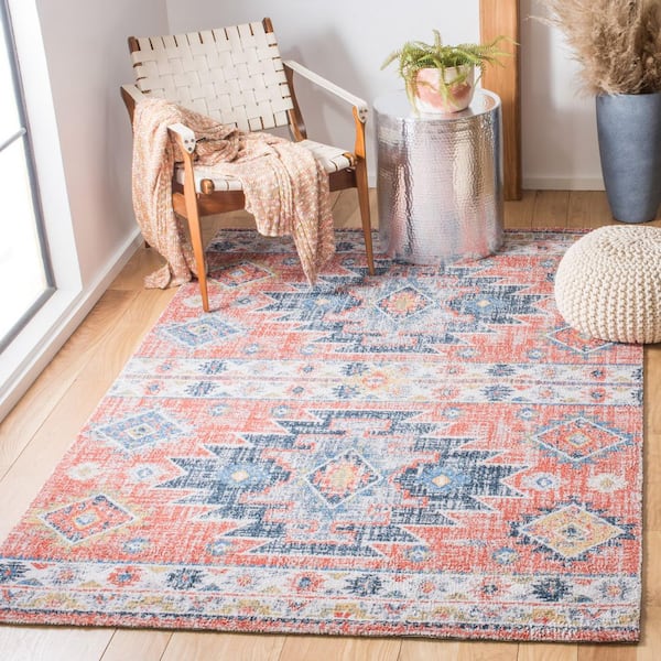 Classic Vintage 4 ft. x 6 ft. Blue/Rust Aztec Distressed Area Rug