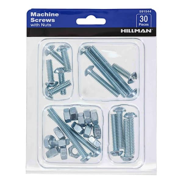 Hillman Zinc Round Head Machine Screws and Nuts Assorted Kit (30-Pack)