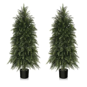 4 ft. Artificial Cedar Topiary Trees, Faux Cypress Tree, Fake Cypress Tree in Pot for Indoor/Outdoor Decor (Set of 2)