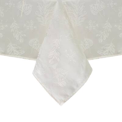 52 in. W x 52 in. L Ivory Elegant Woven Leaves Jacquard Damask Tablecloth