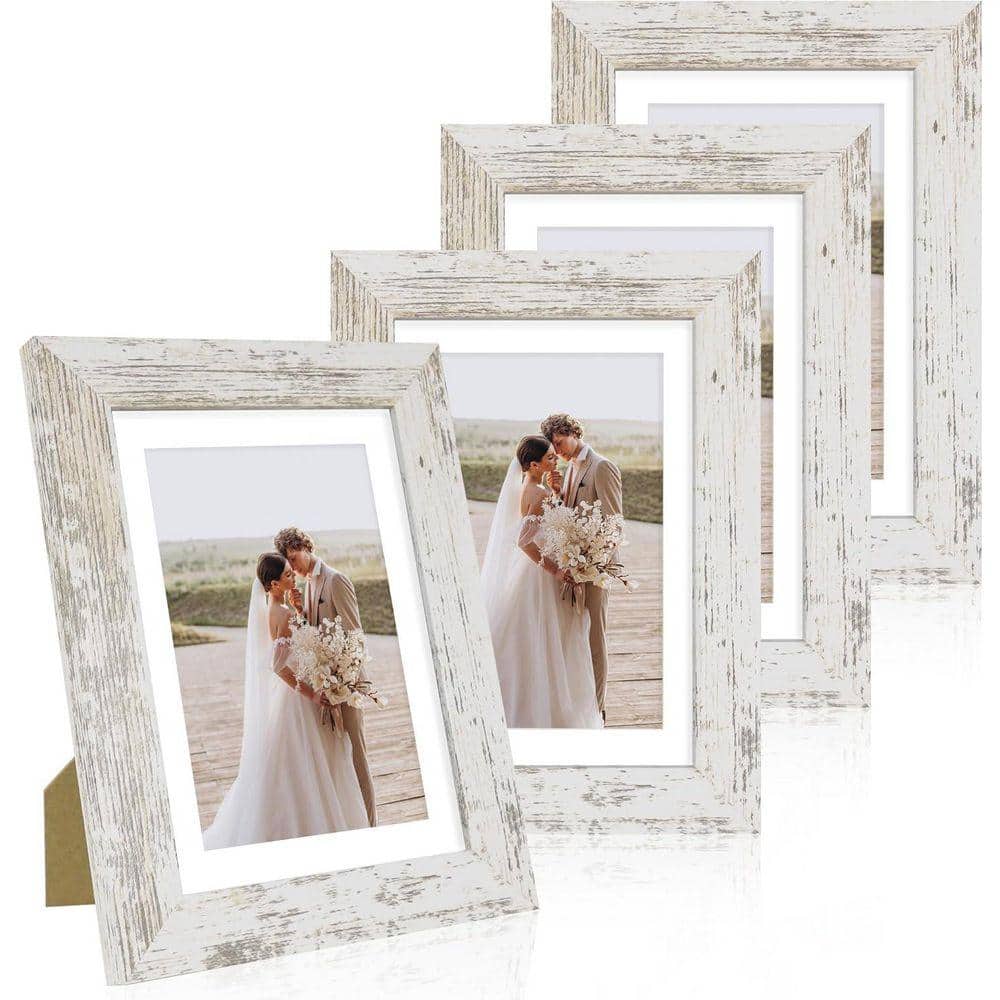 Cubilan White 5 x 7 Matted Wood Hanging Picture Frame (Set of 4