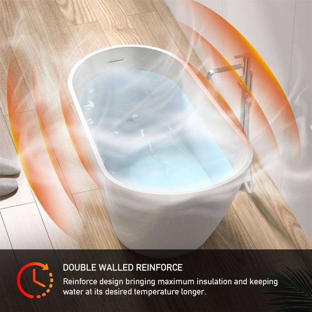 63'' Glossy White Freestanding Acrylic Soaking Bathtub