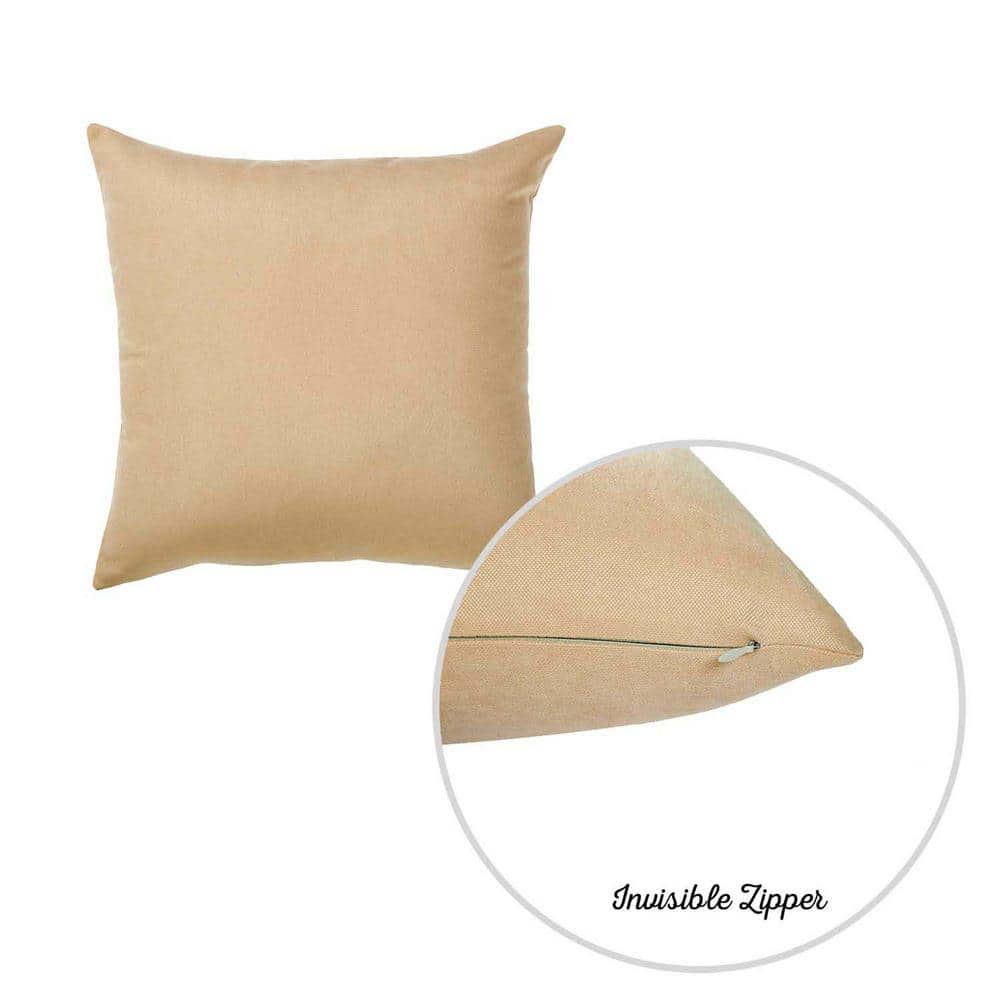 Beige Polyester 22" x 22" Square Throw Pillow Covers, Set of 2