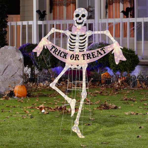 Glitzhome 86.25 in. H Lighted Halloween 2D Pink Skeleton Plug in