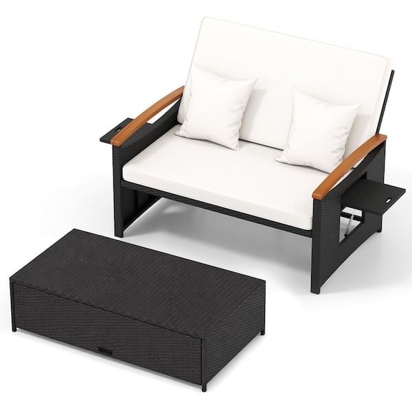 Wicker Outdoor Day Bed with White Cushions